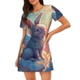 thumbnail image 1 of Pofeuu Sunshine Winged Rabbit Print Women's Loose Fit Short Sleeve Nightgown, Comfortable Sleep Dress for Women, Casual Lounge Sleepwear, Soft Cotton Sleep Dress, 1 of 6