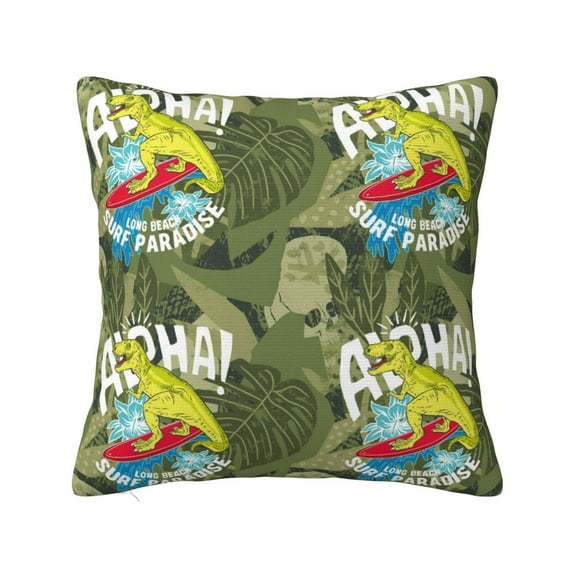 Pofeuu Surfing Dinosaur Print Double-sided plush pillowcase Square Throw Pillow Covers Pillows Cover for Living Room Bedroom Sofa Couch Cushion Cover(No pillow core)-18"x18"