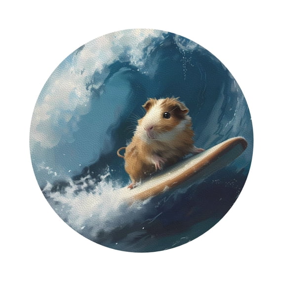 Pofeuu Surfing Guinea Pig Print Leather Coasters Set of 6, Round Cups Mugs Mat Pad for Home Kitchen Heat Resistant Drink Coasters,Round Shape