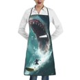thumbnail image 1 of Pofeuu Surfing Shark Print Aprons with Pockets, Cute Aprons for Kitchen, Cooking, Server, Barber, Chef Apron, 1 of 7