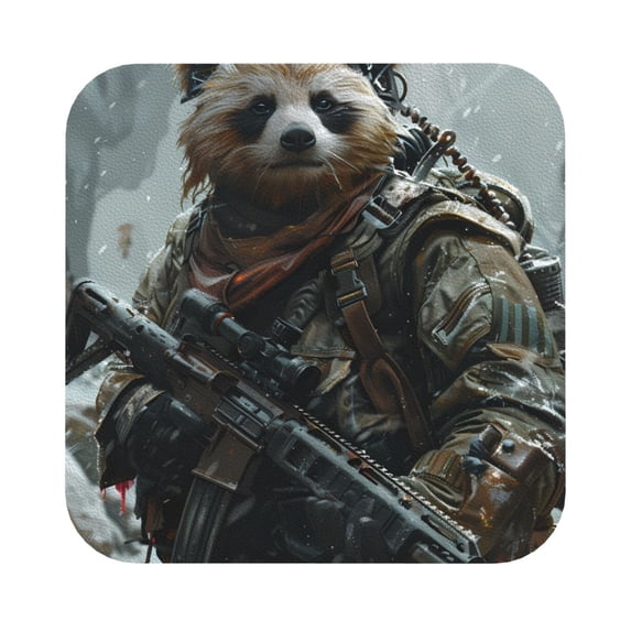 Pofeuu Surreal Panda Warrior Print Leather Coasters Set of 6, Round Cups Mugs Mat Pad for Home Kitchen Heat Resistant Drink Coasters,Square