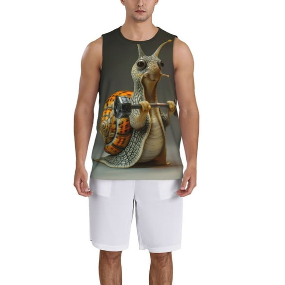 Pofeuu Surreal Weightlifting Snail Print Basketball Jersey, Shirts for Men Youth Basketball Jersey Crew Neck-Small