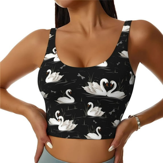 Pofeuu Swan And Dragonflies Print Sports Bra for Women Sexy Vest Yoga Running Gym Fitness Crop Bras Tops-XX-Large