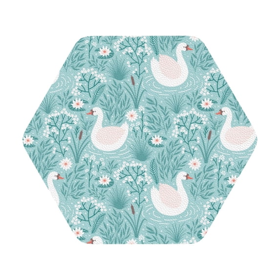 Pofeuu Swan And Flowers4 Print Leather Coasters Set of 6, Round Cups Mugs Mat Pad for Home Kitchen Heat Resistant Drink Coasters,Hexagon