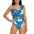 thumbnail image 1 of Pofeuu Swan On The Pond Print Women's One Piece Swimsuits One Shoulder Swimwear Asymmetric Ruffle Monokinis Bathing Suits-Medium, 1 of 6