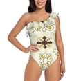 thumbnail image 1 of Pofeuu Sweet Bee Print Women's One Piece Swimsuits One Shoulder Swimwear Asymmetric Ruffle Monokinis Bathing Suits-Large, 1 of 6