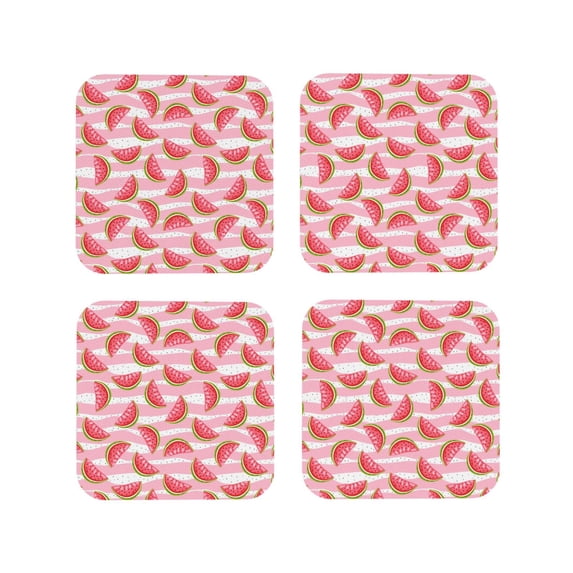 Pofeuu Sweet Watermelon Print Coasters for Drinks, 4Pack PU Leather Coasters, Bar Drink Coasters for Tabletop Protection, Furniture from Damage-Square