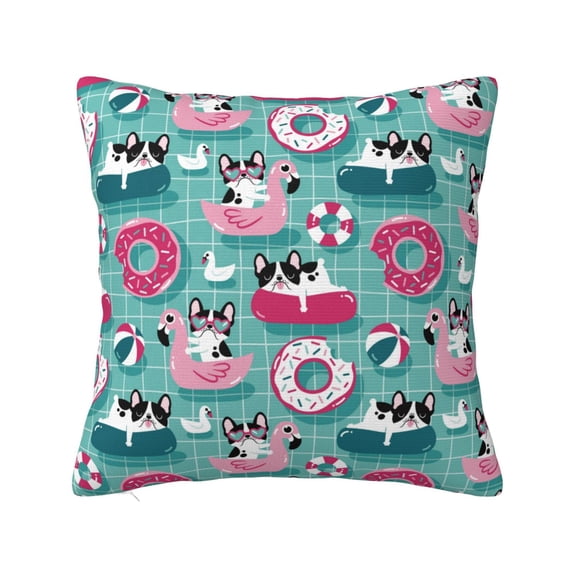 Pofeuu Swimming Bulldog Print Double-sided plush pillowcase Square Throw Pillow Covers Pillows Cover for Living Room Bedroom Sofa Couch Cushion Cover(No pillow core)-26"x26"