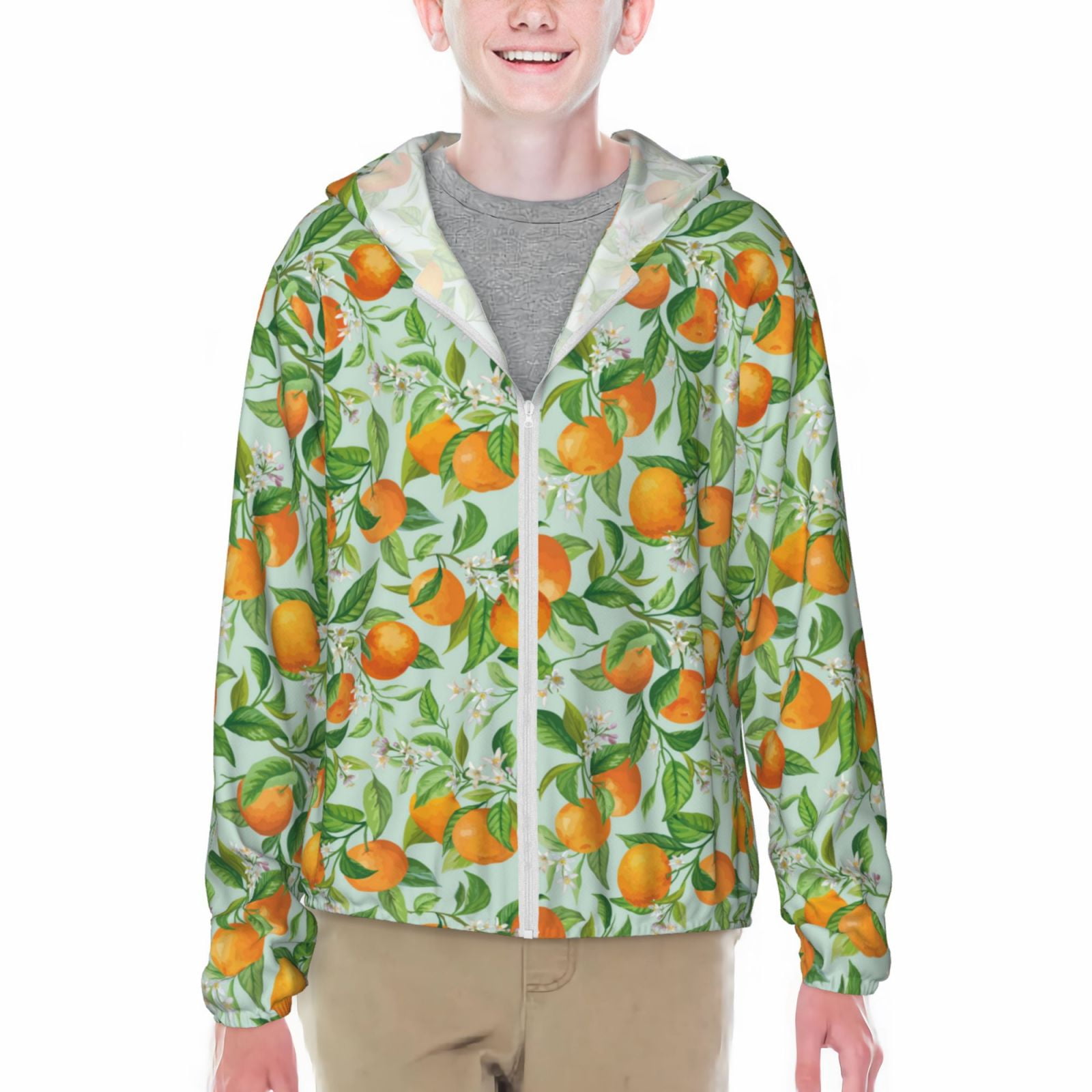 Pofeuu Tangerine Print Kids Active Zipper Sun Protection Jacket Boys