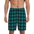 thumbnail image 1 of Pofeuu Teal On Black Plaid Print Men's Soft Woven Elastic Waistband Sleep Pajama Short-Medium, 1 of 6