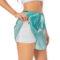 thumbnail image 1 of Pofeuu Teal Turquoise 1 Print Women's Athletic Shorts Running Workout Shorts Tummy Control Quick Dry Gym Shorts with Pockets Double layer sports shorts-Small, 1 of 7