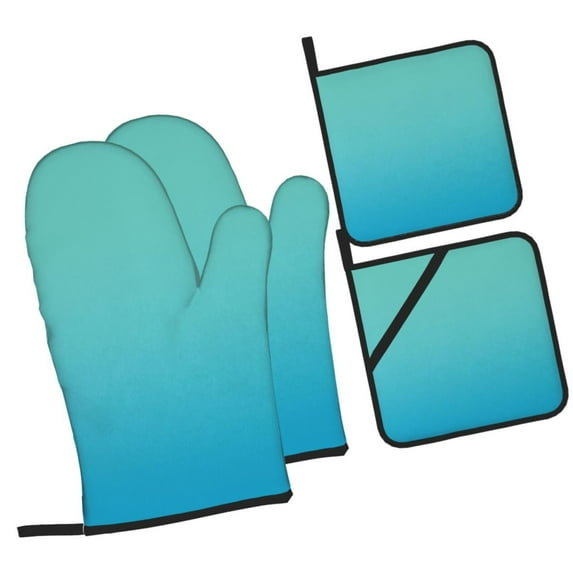Pofeuu Teal Turquoise Print Oven Mitts and Pot Holders 4 pcs Set,High Heat Resistant 500 Degree Extra Thicken Long Kitchen Cotton Oven Glove for Cooking