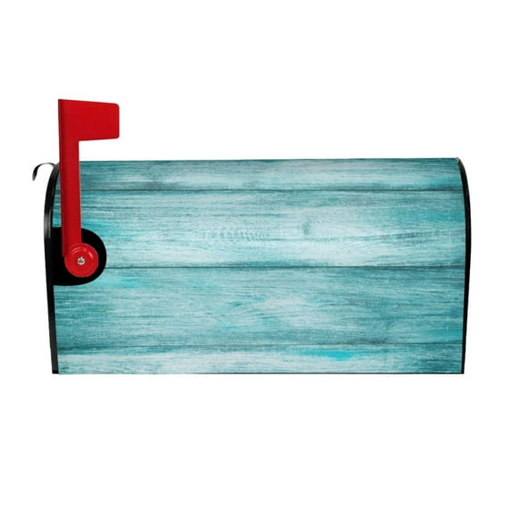Pofeuu Teal Turquoise Wood Print Mailbox Covers Letterbox Cover Mailbox Wrap for Home Garden Yard Outdoor Decor -21x18 in
