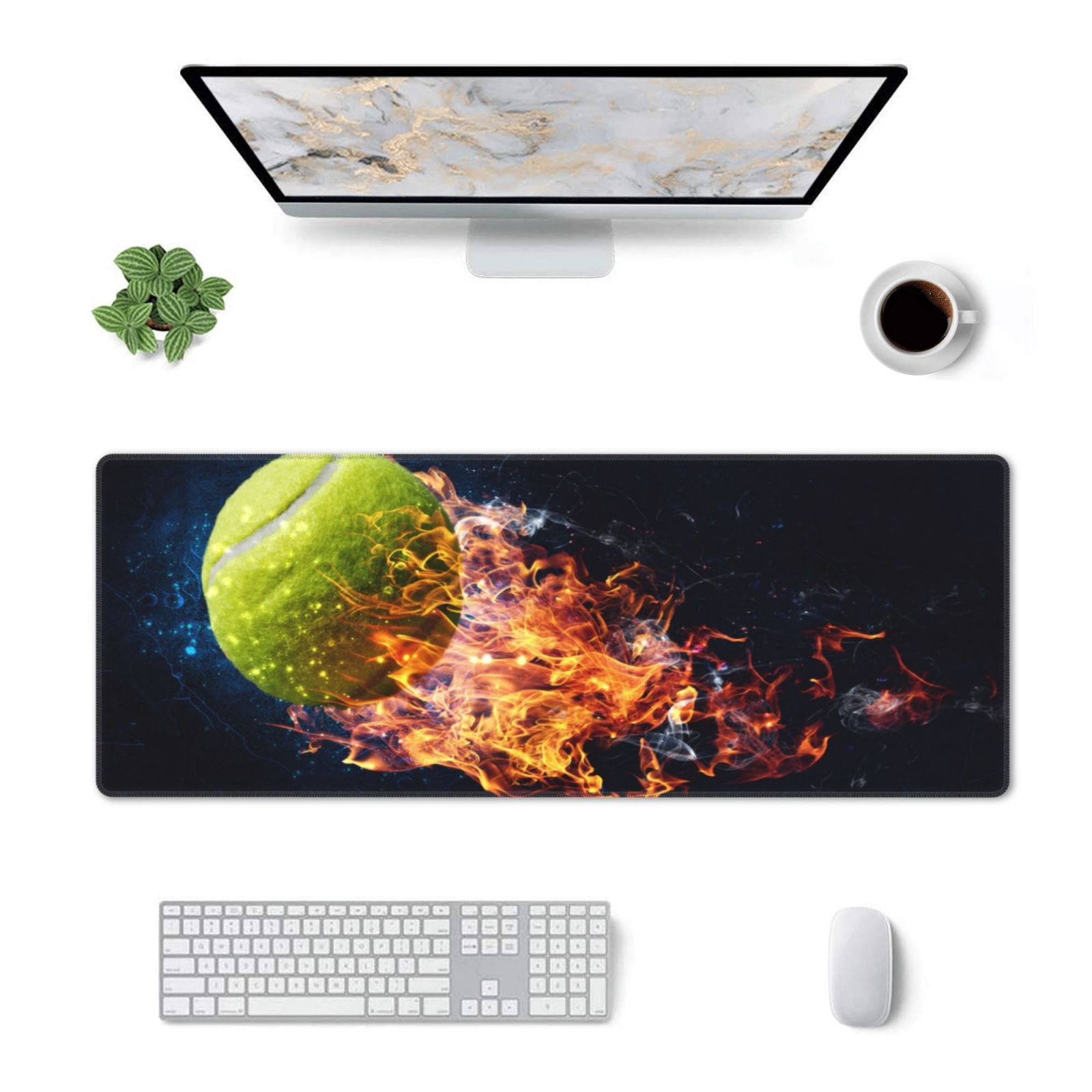 Computer Mouse Matt Pofeuu Tennis Ball In Fire1 Print Desk Mat for Keyboard and Mouse ...