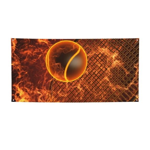 Pofeuu Tennis Racket In Fire Print Colorful Yard Festival Banner Sign Party Outdoor & Indoor Party Decoration Banne Festival Yard Sign-Small