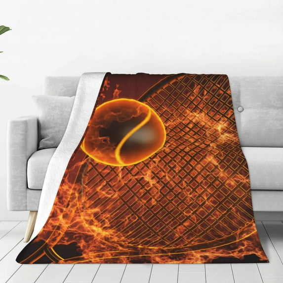Pofeuu Tennis Racket In Fire Print Ultra-Soft Micro Fleece Blanket,for Bed Or Sofa,All Season Throw Blankets Flannel Blanket-50"x40"