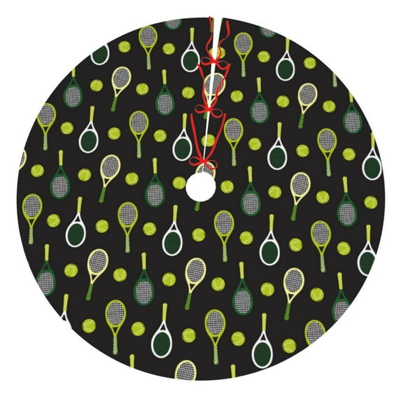 Pofeuu Tennis Rackets Print Christmas Tree Skirt, Merry Christmas Skirt Xmas Tree Ornaments for Xmas Holiday Party Decorations-48"