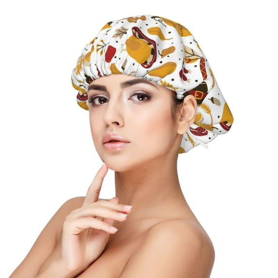 Pofeuu Thanksgiving Print Silk Bonnet for Sleeping, Satin Hair Bonnets, Soft Elastic Band Silk Sleep Cap, Hair Wrap
