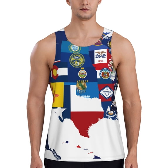 Pofeuu The Map Of United States Print Men's Workout Tank Tops Sleeveless Muscle Gym Shirt Quick Dry-4X-Large