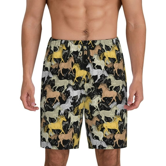 Pofeuu The running horses Print Men's Soft Woven Elastic Waistband Sleep Pajama Short-4X-Large
