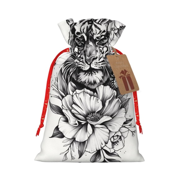 Pofeuu Tiger Butterfly Floral Art Print Burlap Bags with Drawstrings Drawstring Gift Bags Pouch Bag for Thankgiving Birthday Party Gift Wrapping Treats and Party Favors-Small