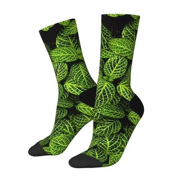 Pofeuu Tiny Green Fern Leaves Print Crew Socks, Adult Running Hiking Socks for Youth and Adult