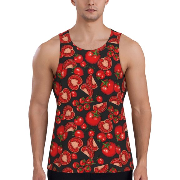 Pofeuu Tomato Print Men's Workout Tank Tops Sleeveless Muscle Gym Shirt Quick Dry-3X-Large