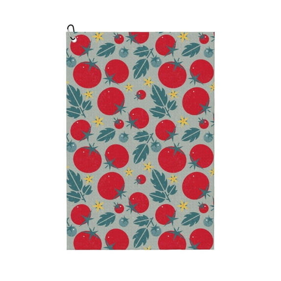 Pofeuu Tomato Print Premium Golf Towel with Carabiner Clip Absorbent Microfiber Waffle Pattern Golf Towel for Golf Bag Trolly Belt Loop