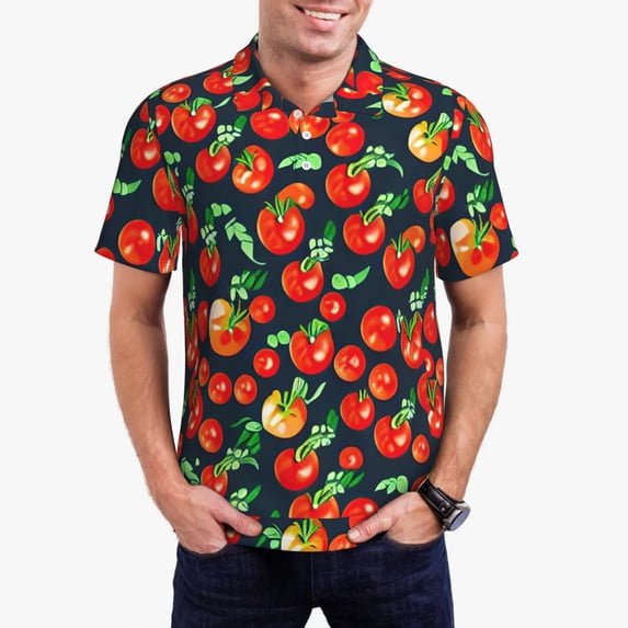 Pofeuu Tomatoes Print Men's Loose Fit Midweight Short-Sleeve Pocket Polo-4X-Large