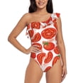 thumbnail image 1 of Pofeuu Tomatoes Print Women's One Piece Swimsuits One Shoulder Swimwear Asymmetric Ruffle Monokinis Bathing Suits-Medium, 1 of 6