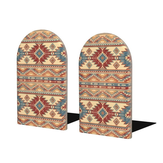 Pofeuu Traditional Tribal Aztec Print Large Bookend Hold Heavy Books- Wood Bookends for Heavy Books Heavy Duty Book Ends Wood Bookends for Office Desk Non-Skid