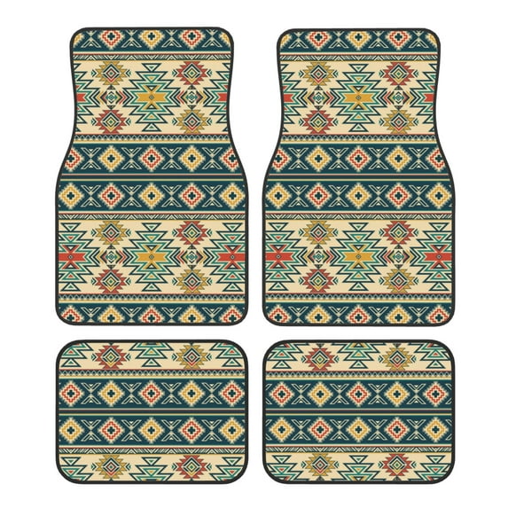 Pofeuu Traditional Tribal Aztec1 Print Car Foot Mat Set of 4 Pieces - All-Weather Full Set Floor Mats for Cars Trucks SUVs