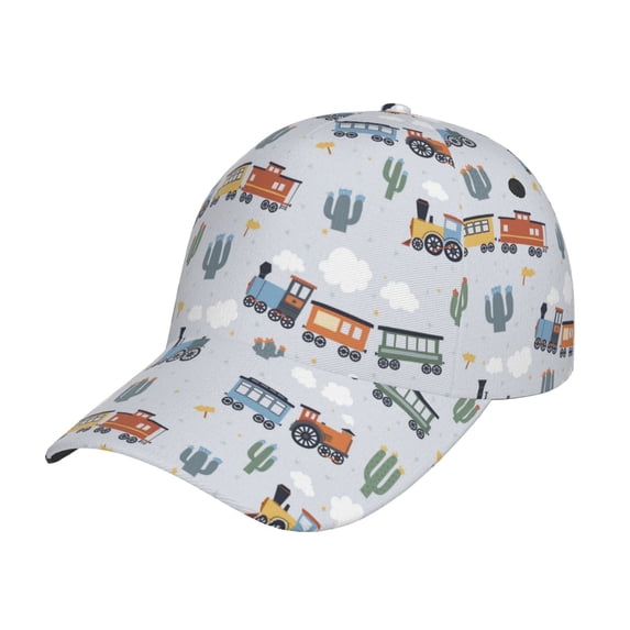 Pofeuu Trains And Cactuse Print Adult Adjustable Embroidered Graphic Baseball Hat for Men and Women