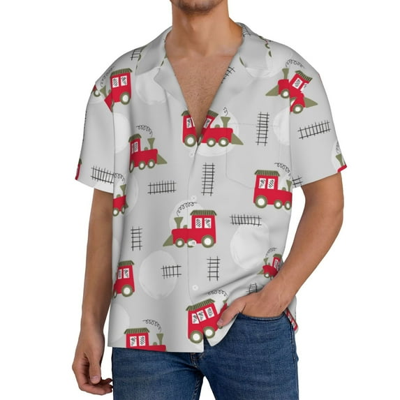 Pofeuu Trains Print Mens Casual Short Sleeve Shirts Beach Summer Spread Collar Pocket Tops Men's Casual Short-sleeved Shirt-XX-Large