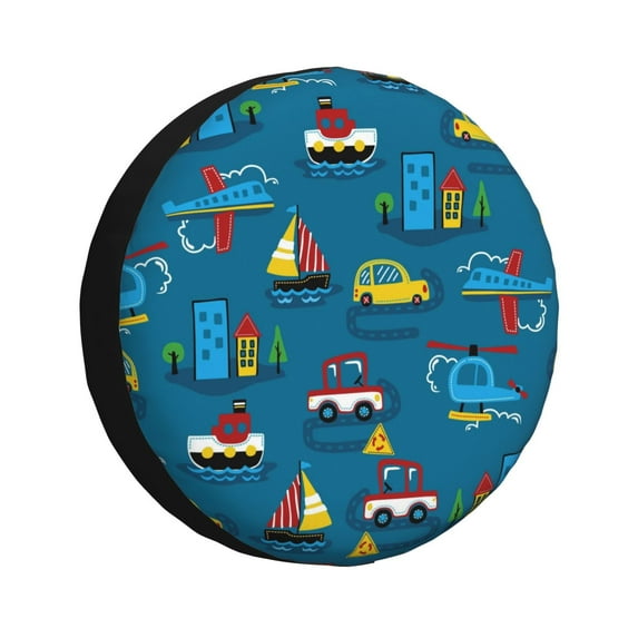 Pofeuu Transportations with Buildings Print Spare Tire Wheel Cover for Car Truck SUV Camper Universal Fit Spare Tire Cover RV Spare Tire Covers-15 inch