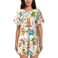 thumbnail image 1 of Pofeuu Travel Animals Print Women's Pajama Set Short/Shorts Soft Button PJs Elastic Drawstring Waist Sleepwear-4X-Large, 1 of 6