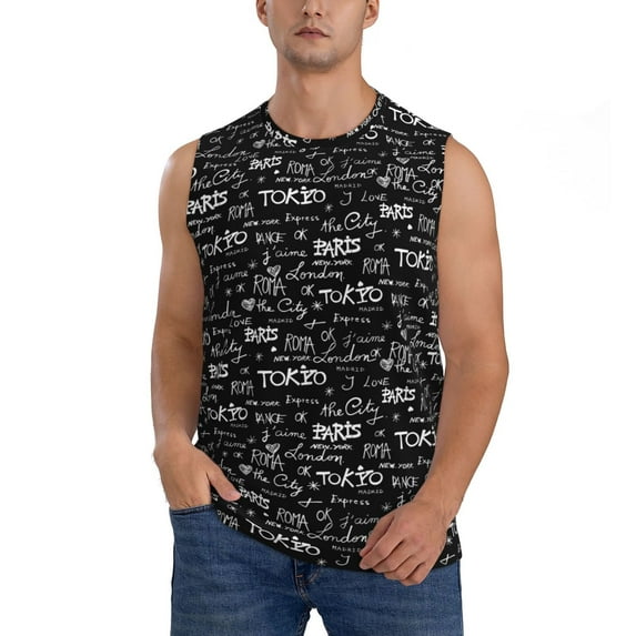 Pofeuu Travel The World Print Men's Muscle T-Shirt, Sleeveless, Muscle Tank, Classic Muscle Tee Top For Men Casual Sleeveless Muscle T-Shirt Trendy Clothes-Large