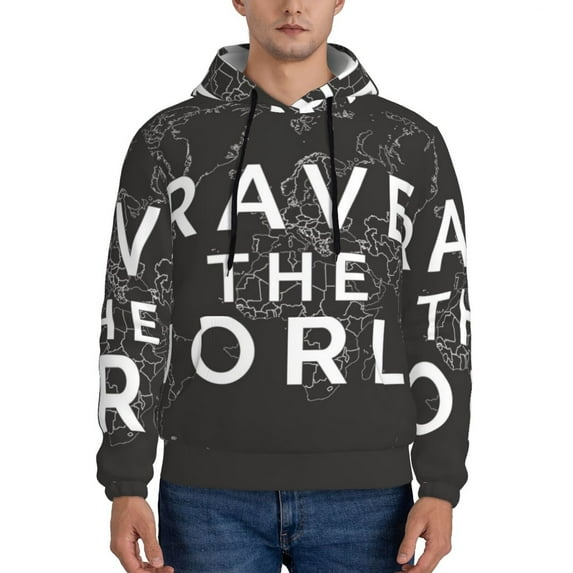 Pofeuu Travel The World1 Print Mens Casual Hooded Collar Drawstring Hoodies Pullover Sweatshirts Casual Long Sleeve Shirts-3X-Large