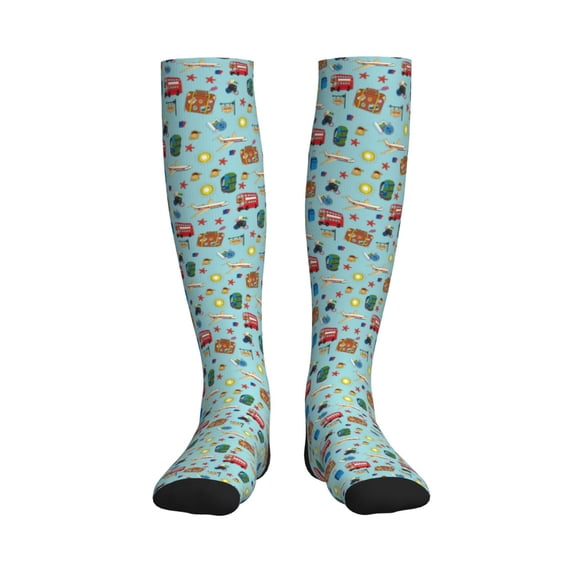 Pofeuu Travel1 Print Compression Socks for Women & Men Circulation - Best Support for Nurses,Running,Athletic,Sports