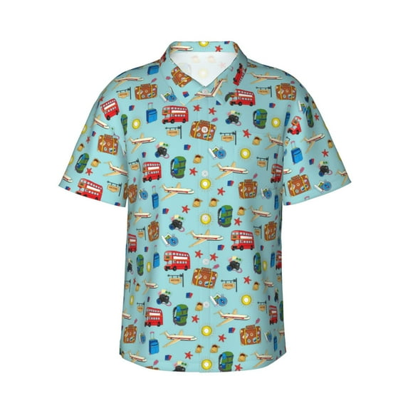 Pofeuu Travel1 Print Hawaiian Shirt for Men Sleeves Casual Button Down Summer Beach Dress Shirts T-Shirts,X-Large