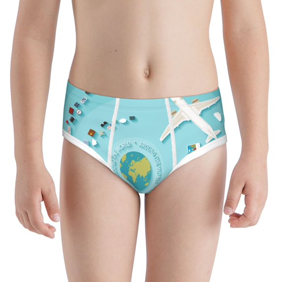 Pofeuu Travelling on Airplane Print Boy's Briefs Toddler Boys' Underwear, Organic Cotton, Comfort Briefs-X-Small
