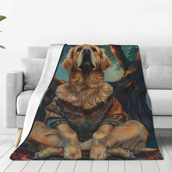 Pofeuu Tree Meditating Golden Retriever Print Ultra-Soft Micro Fleece Blanket,for Bed Or Sofa,All Season Throw Blankets Flannel Blanket-60"x50"