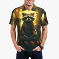 thumbnail image 1 of Pofeuu Tree Meditating Raccoon Print Men's Loose Fit Midweight Short-Sleeve Pocket Polo-Small, 1 of 6