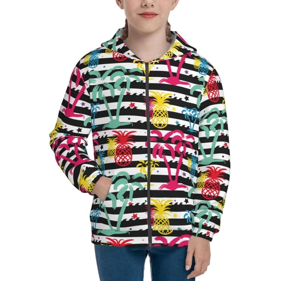 Pofeuu Trendy Colorful Pineapples Print Teenage Zipper Hoodie Sweatshirts Hooded Casual Jackets With Pocket For Boys Girls-Small