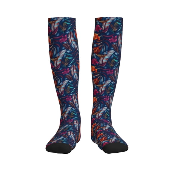 Pofeuu Tropical Flower Print Compression Socks for Women & Men Circulation - Best Support for Nurses,Running,Athletic,Sports