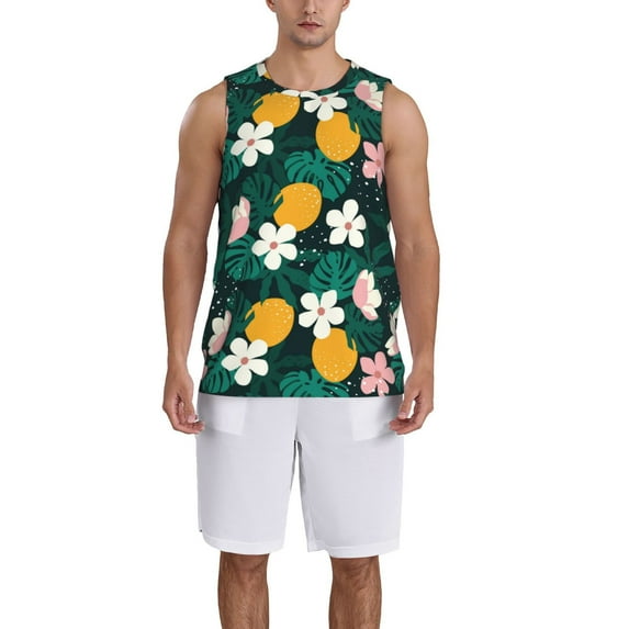 Pofeuu Tropical Fruit Print Basketball Jersey, Shirts for Men Youth Basketball Jersey Crew Neck-Large