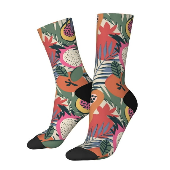 Pofeuu Tropical Fruit Print Crew Socks, Adult Running Hiking Socks for Youth and Adult