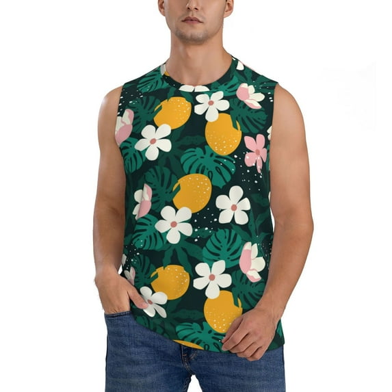 Pofeuu Tropical Fruit Print Men's Muscle T-Shirt, Sleeveless, Muscle Tank, Classic Muscle Tee Top For Men Casual Sleeveless Muscle T-Shirt Trendy Clothes-XX-Large