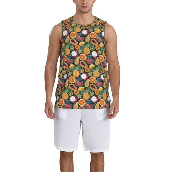 Pofeuu Tropical Fruits Print Basketball Jersey, Shirts for Men Youth Basketball Jersey Crew Neck-3X-Large