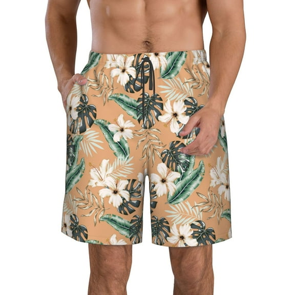 Pofeuu Tropical Leaves Flower Prin Men's Swim Trunks Quick Dry Bathing Suit Swimming Board Shorts Mesh Lining Beach Swimwear-3X-Large
